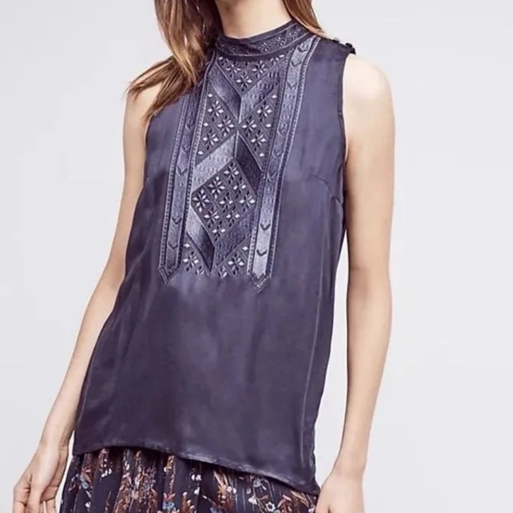 Anthropologie Ilaria Mock-neck Embroidered Blouse By Les Siennes